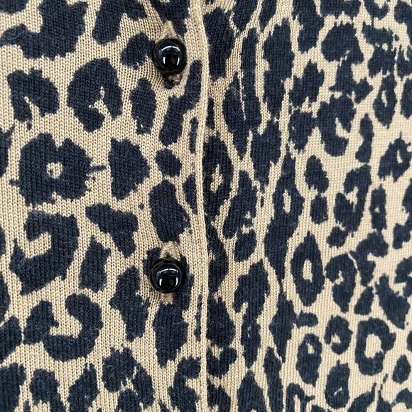 Talbots Cardigan Sweater Womens S Brown Leopard Merino Wool Button Up Mob Wife - Picture 3 of 9